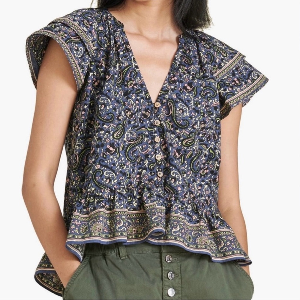Veronica Beard Mahia Paisley Flounce Sleeve